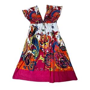 Hana Designed by Morena Colorful Stretch Paisley Pattern Kaftan Dress Size Small